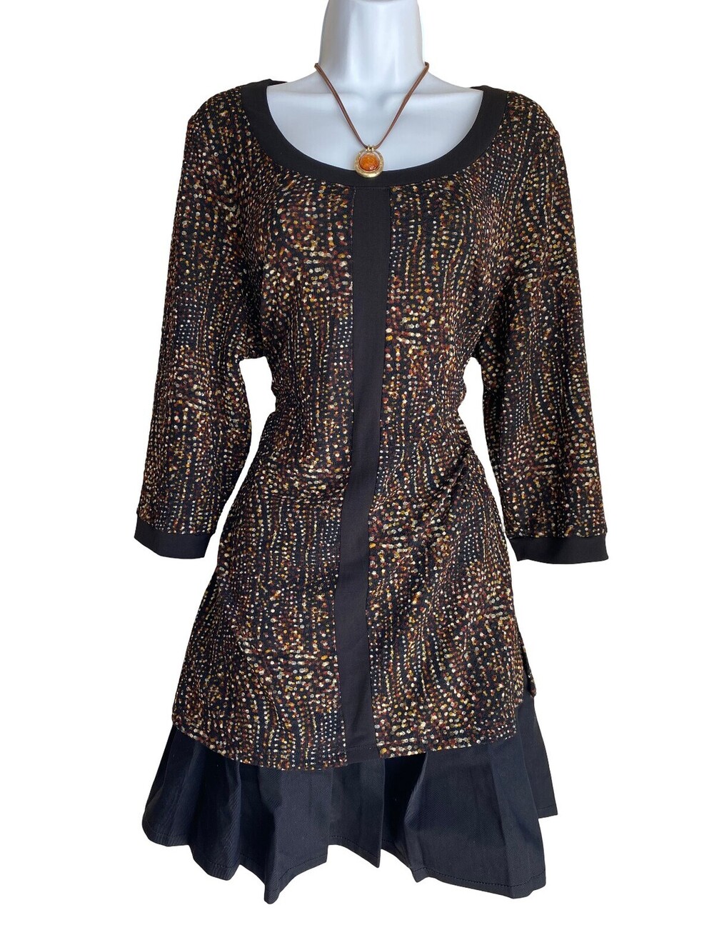 Allison Daley Women Plus 1X Brown Speckled Tunic Blouse Artsy Boho Whimsigoth